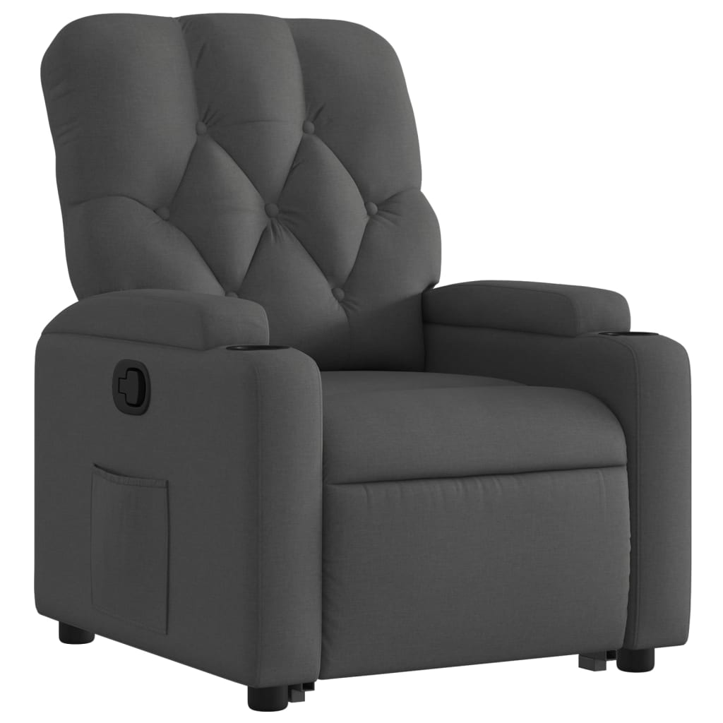 vidaXL Sillón reclinable elevable de tela gris oscuro