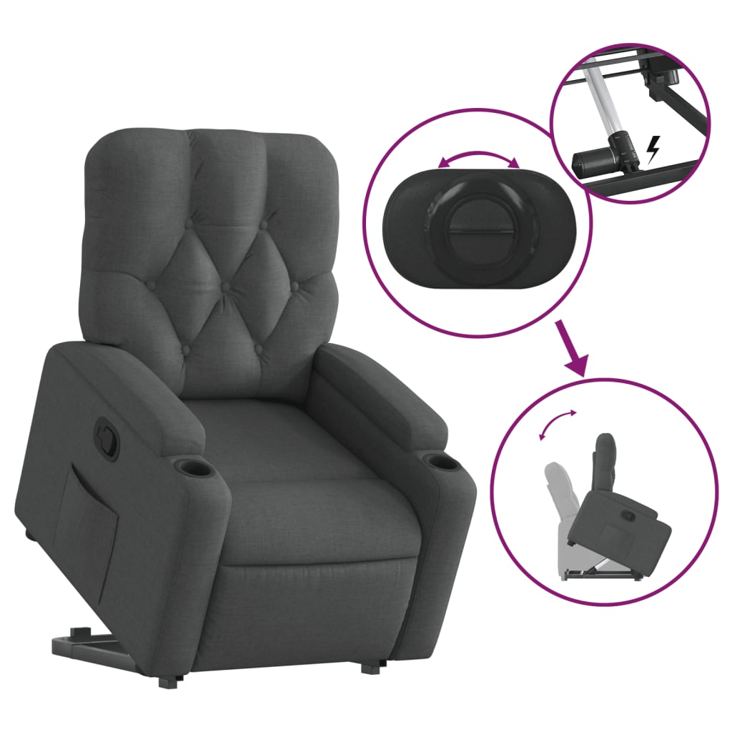 vidaXL Sillón reclinable elevable de tela gris oscuro