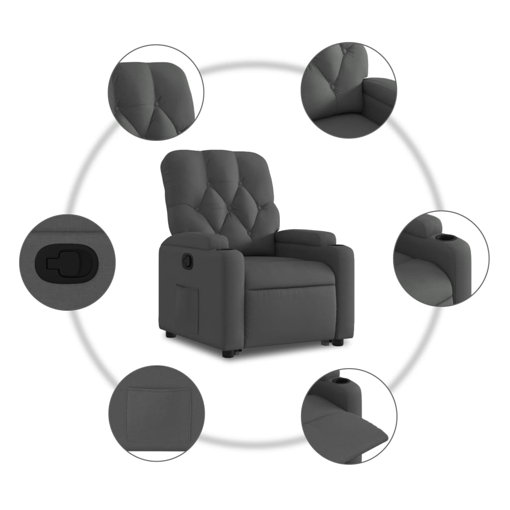 vidaXL Sillón reclinable elevable de tela gris oscuro