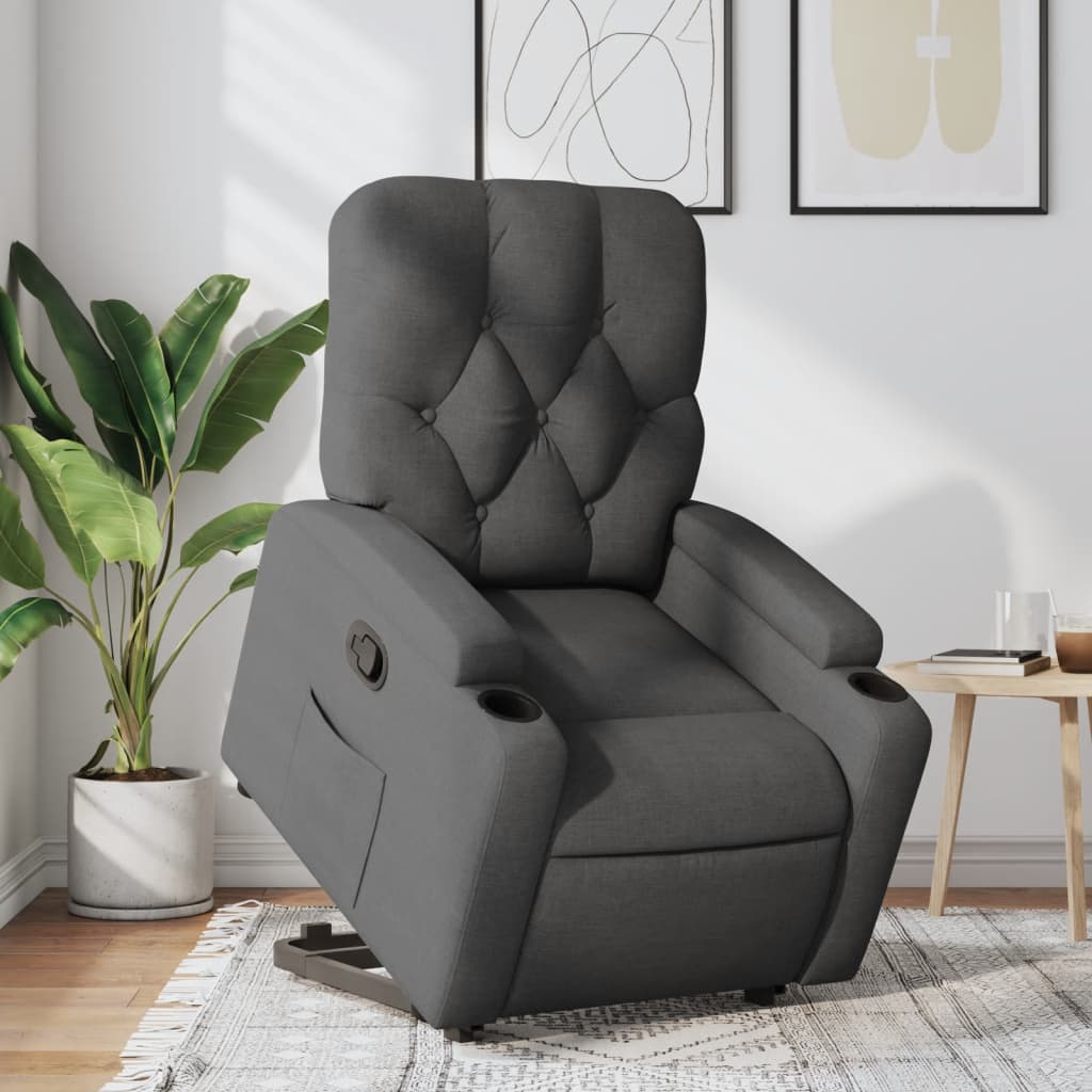 vidaXL Sillón reclinable elevable de tela gris oscuro