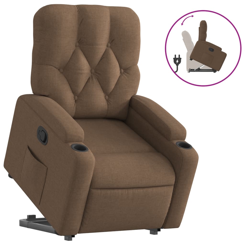 vidaXL Sillón reclinable elevable de tela marrón