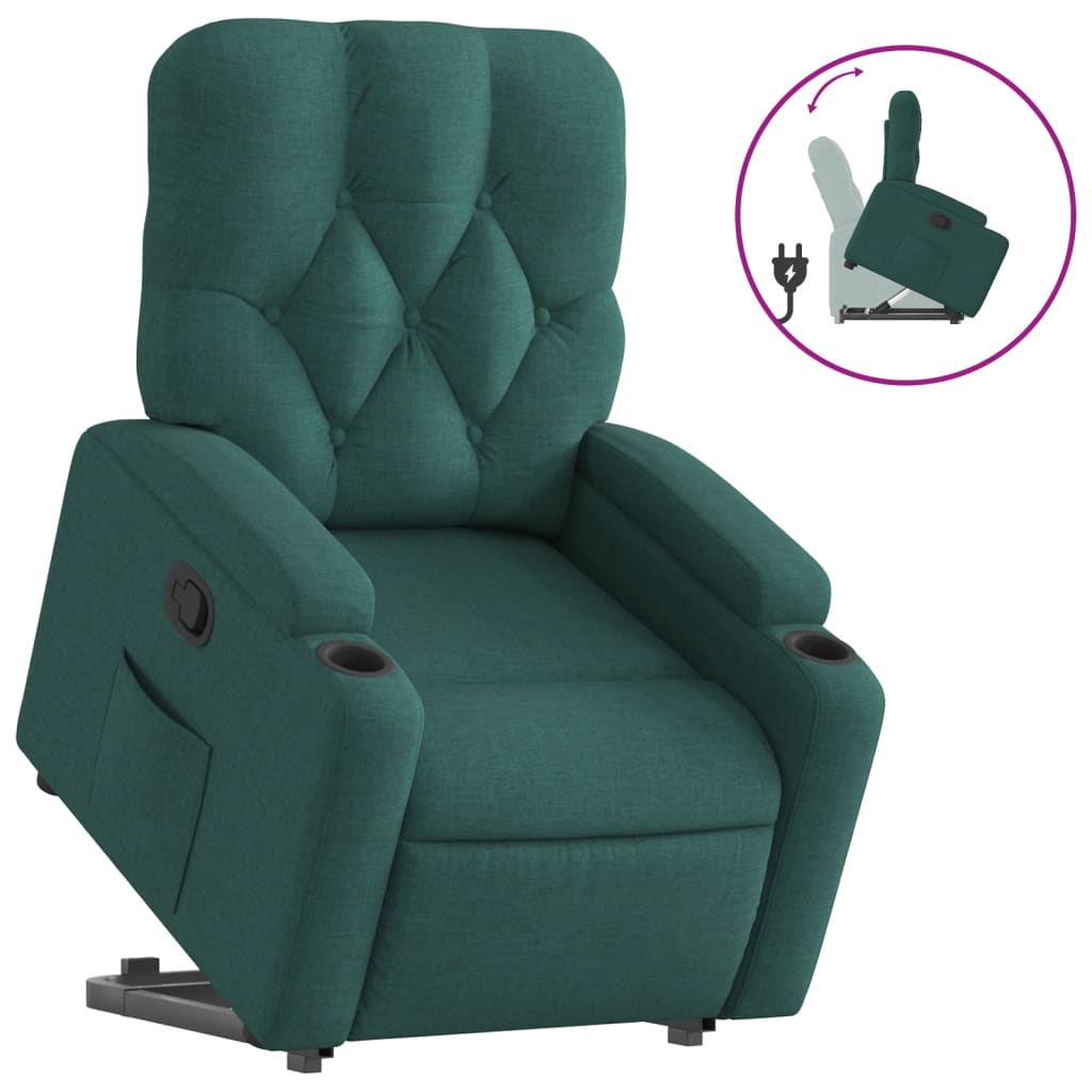 vidaXL Sillón reclinable elevable tela verde oscuro