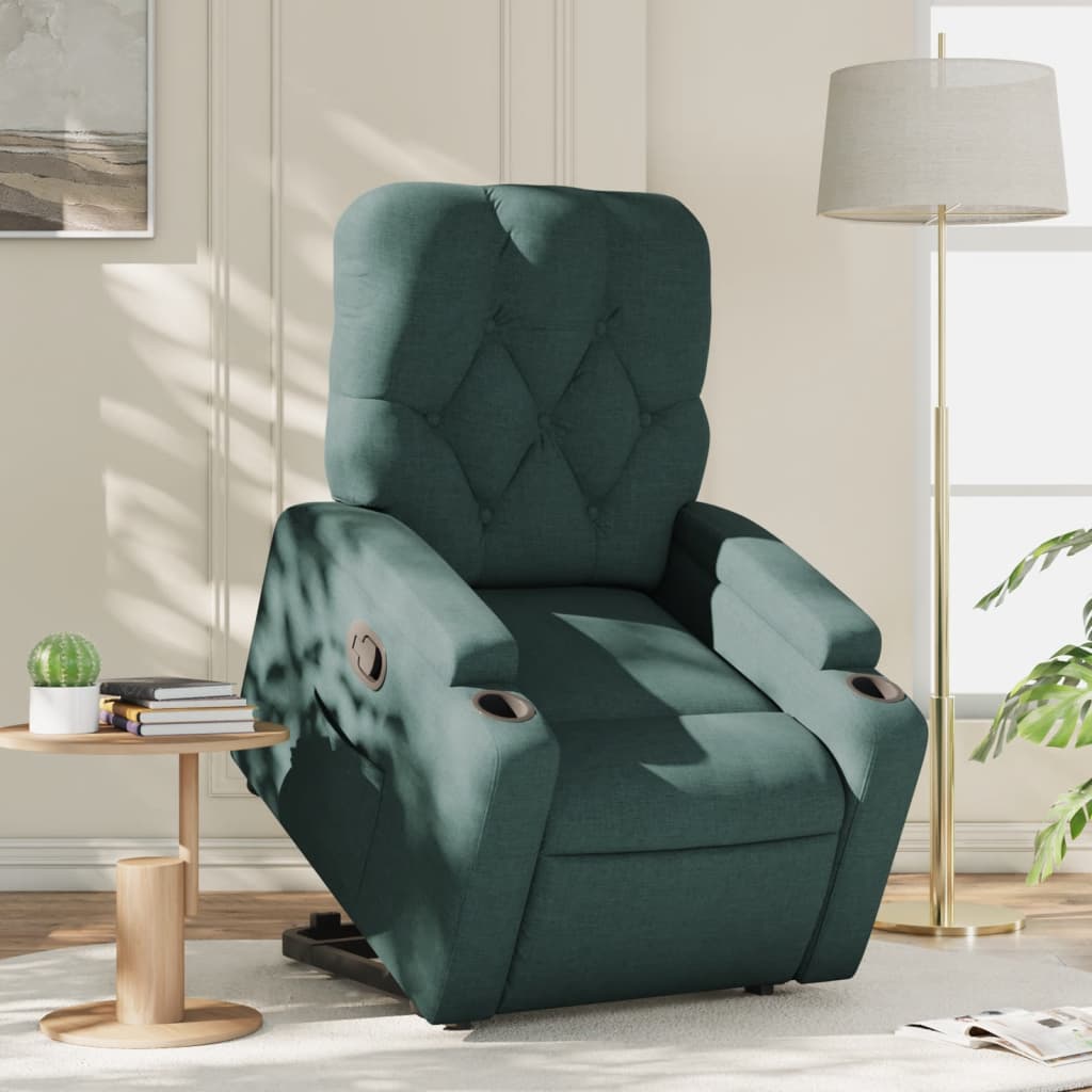 vidaXL Sillón reclinable elevable tela verde oscuro