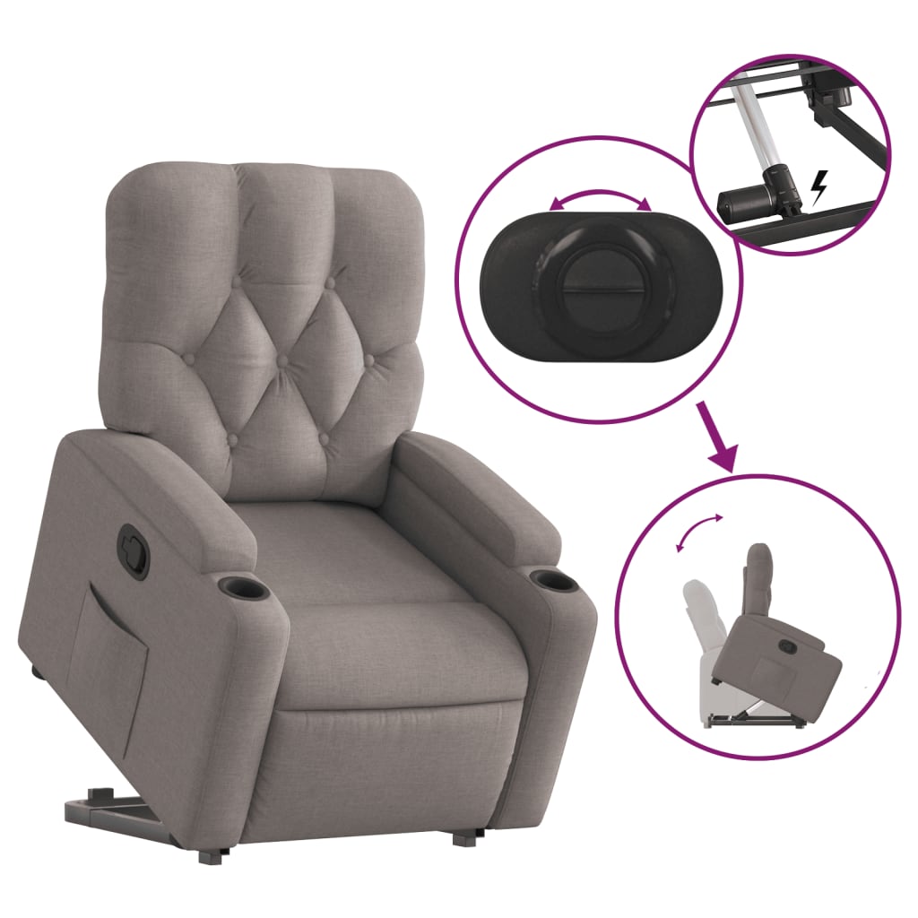 vidaXL Sillón reclinable elevable tela gris taupe