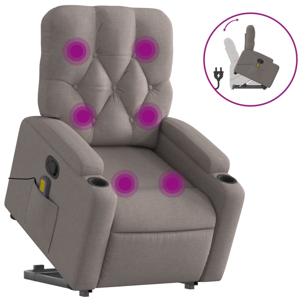 vidaXL Sillón reclinable de masaje elevable tela gris taupé