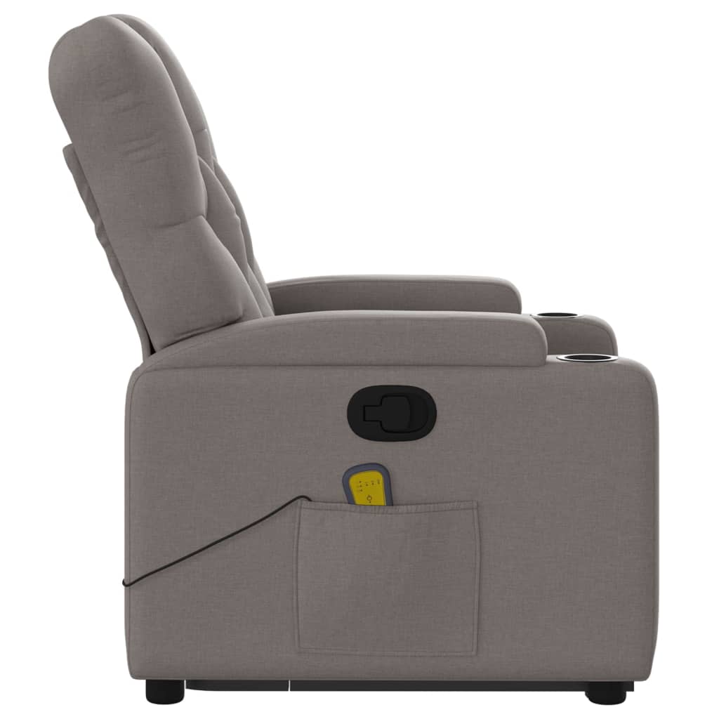 vidaXL Sillón reclinable de masaje elevable tela gris taupé