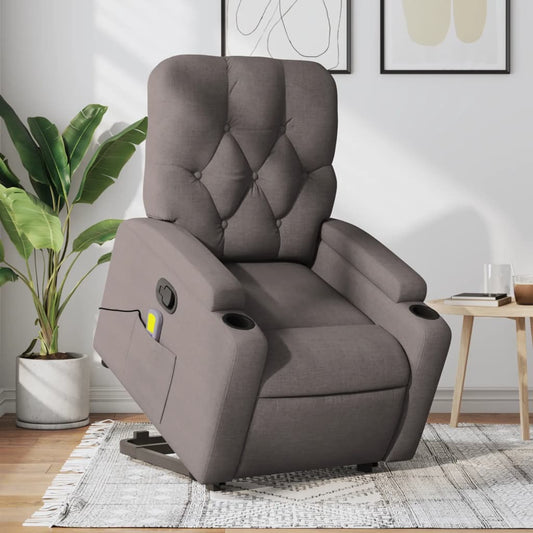 vidaXL Sillón reclinable de masaje elevable tela gris taupé