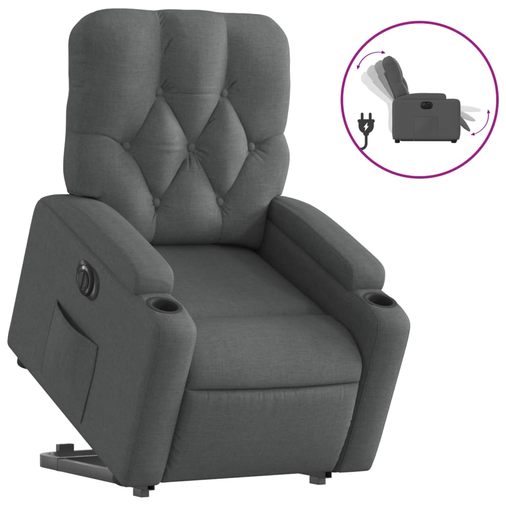 vidaXL Sillón eléctrico reclinable elevable de tela gris oscuro