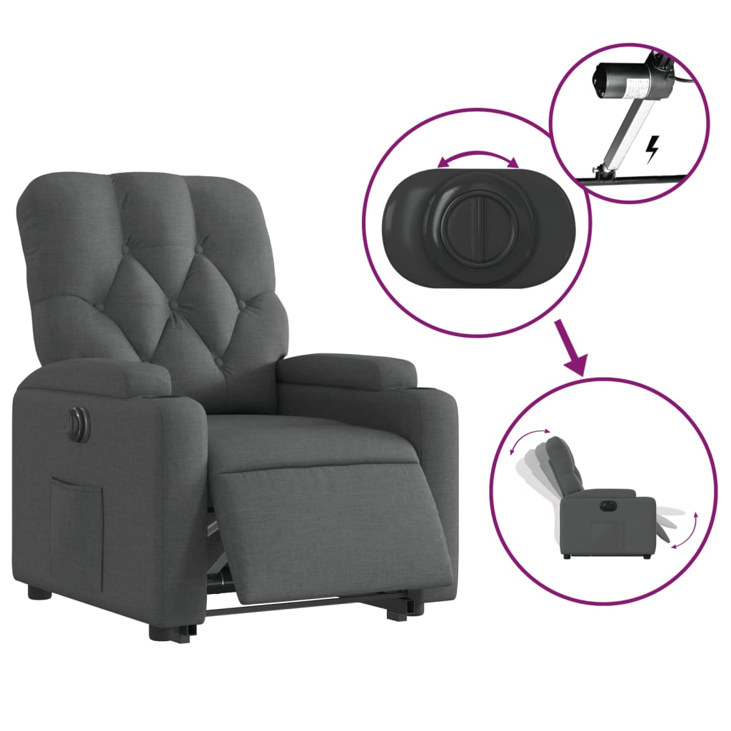 vidaXL Sillón eléctrico reclinable elevable de tela gris oscuro