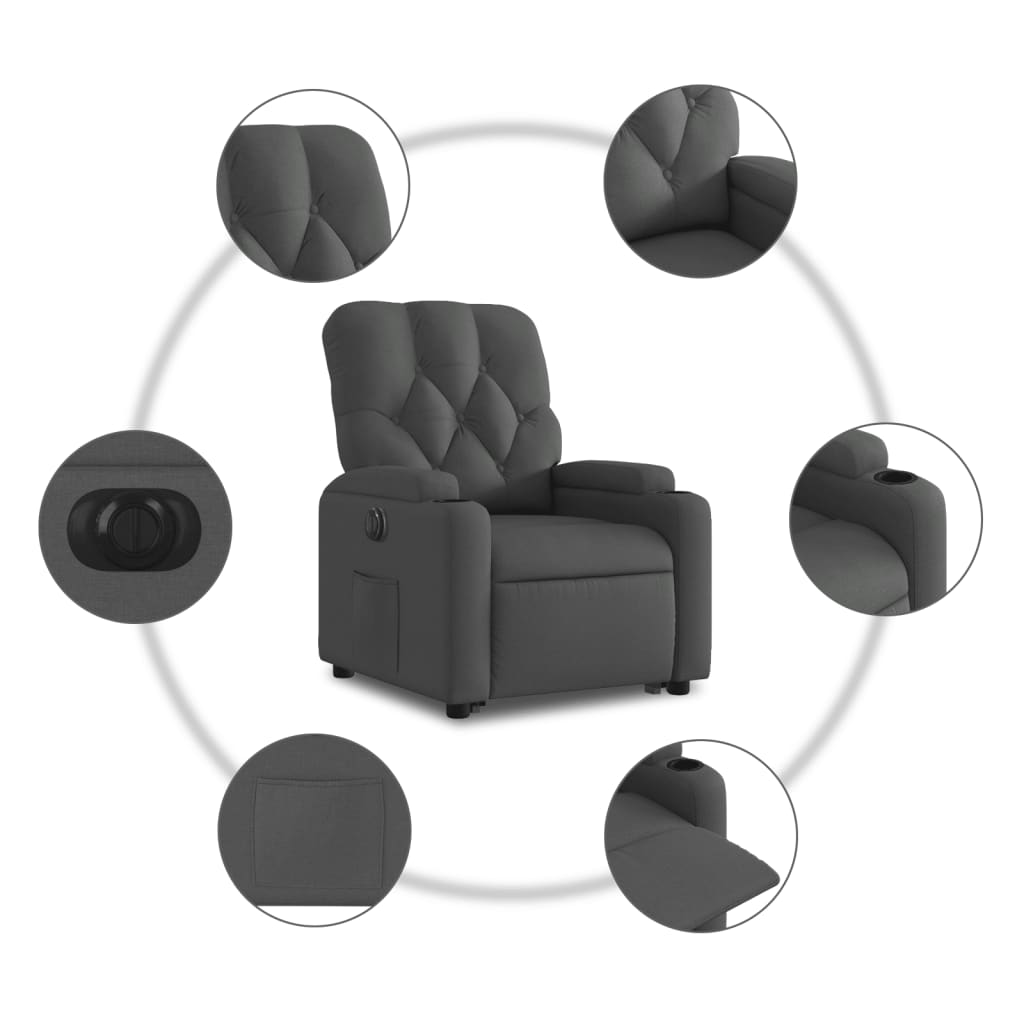 vidaXL Sillón eléctrico reclinable elevable de tela gris oscuro