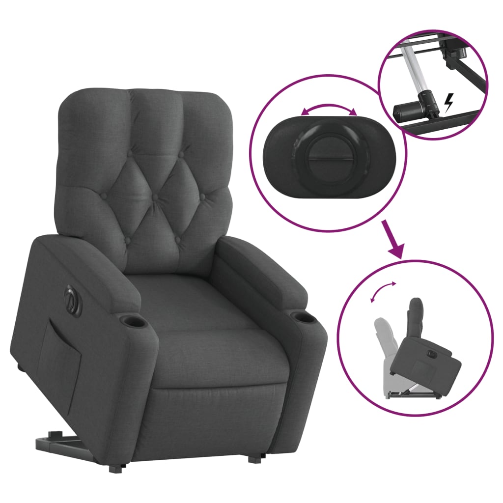 vidaXL Sillón eléctrico reclinable elevable de tela gris oscuro