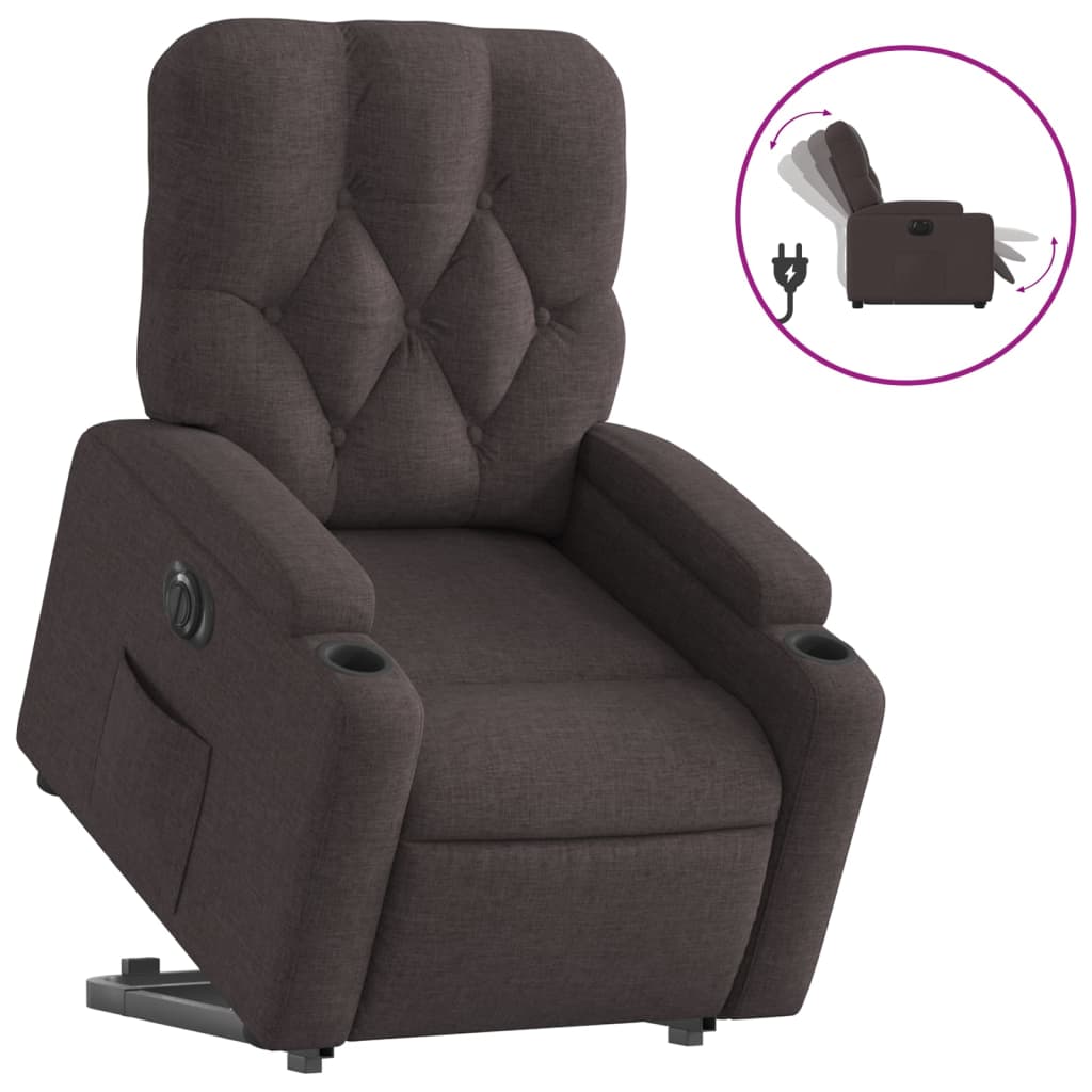 vidaXL Sillón eléctrico reclinable elevable de tela marrón oscuro