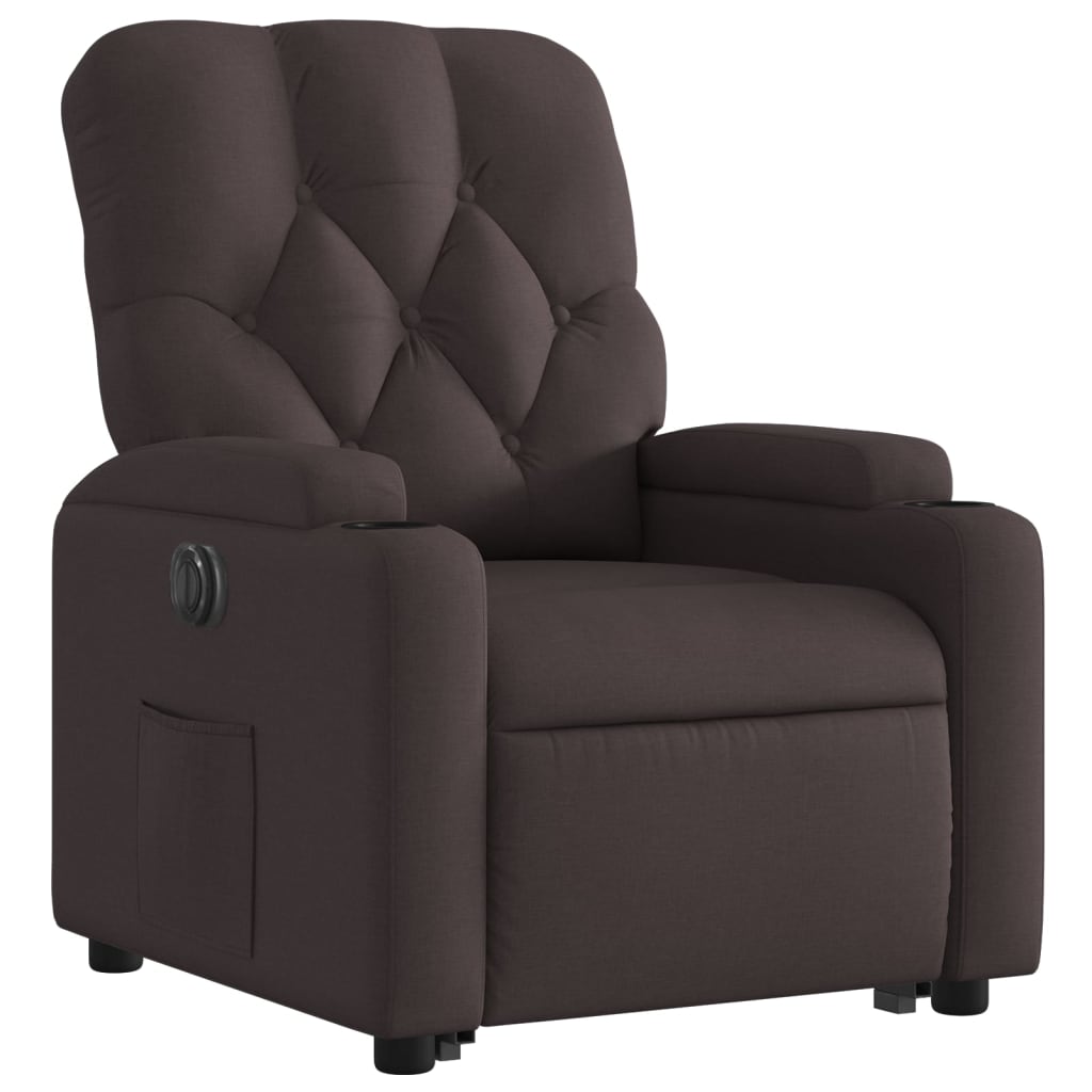 vidaXL Sillón eléctrico reclinable elevable de tela marrón oscuro