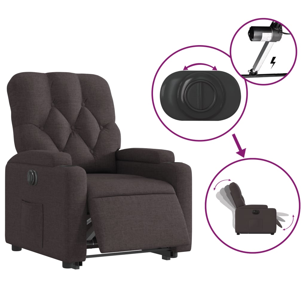 vidaXL Sillón eléctrico reclinable elevable de tela marrón oscuro