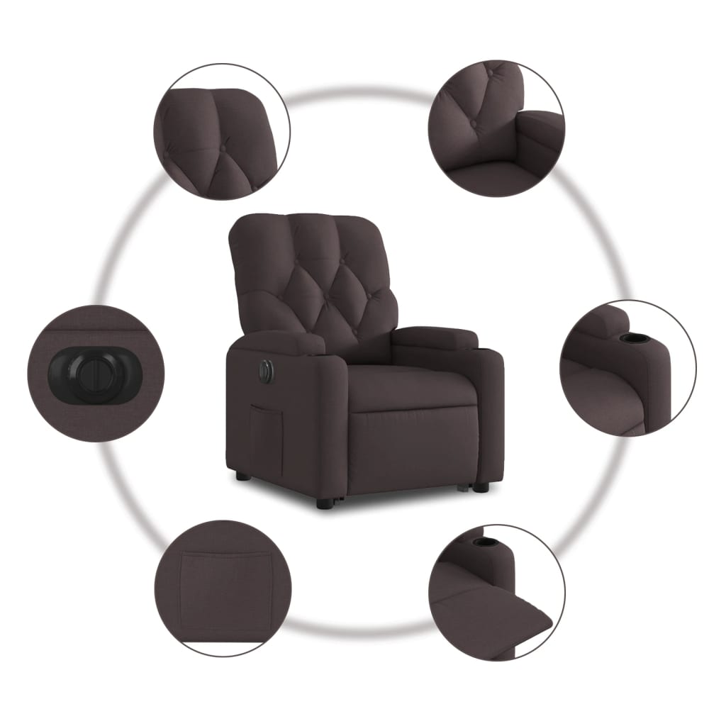 vidaXL Sillón eléctrico reclinable elevable de tela marrón oscuro