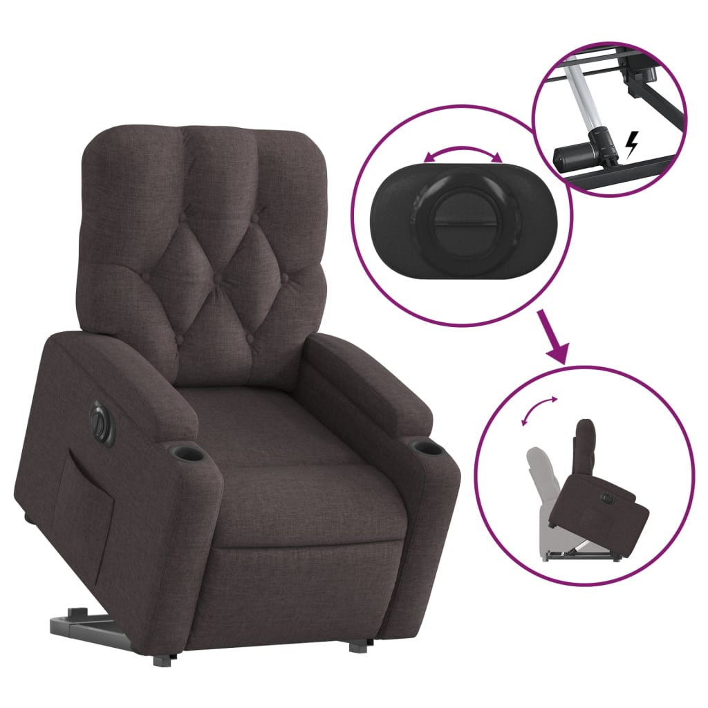 vidaXL Sillón eléctrico reclinable elevable de tela marrón oscuro