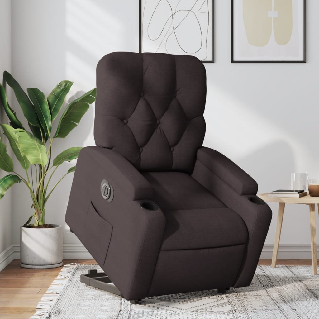 vidaXL Sillón eléctrico reclinable elevable de tela marrón oscuro