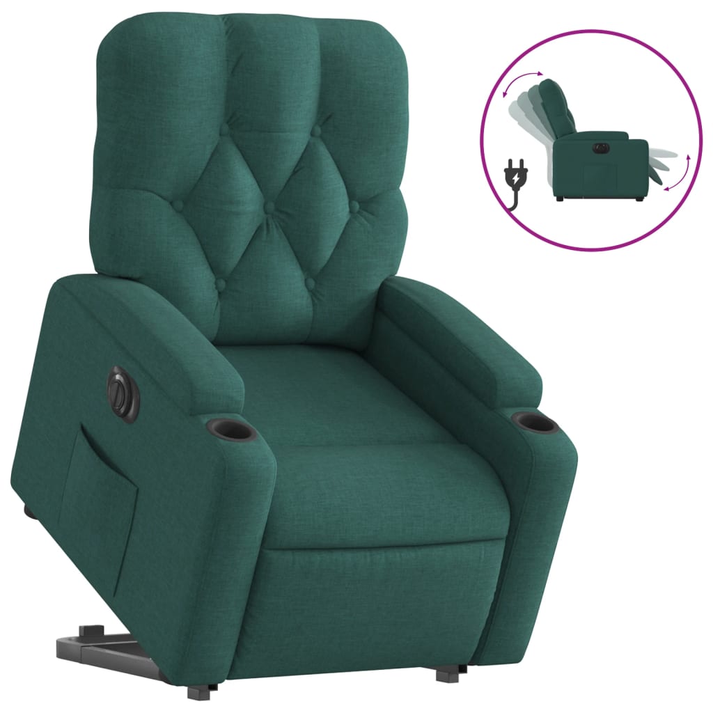 vidaXL Sillón eléctrico reclinable elevable de tela verde oscuro