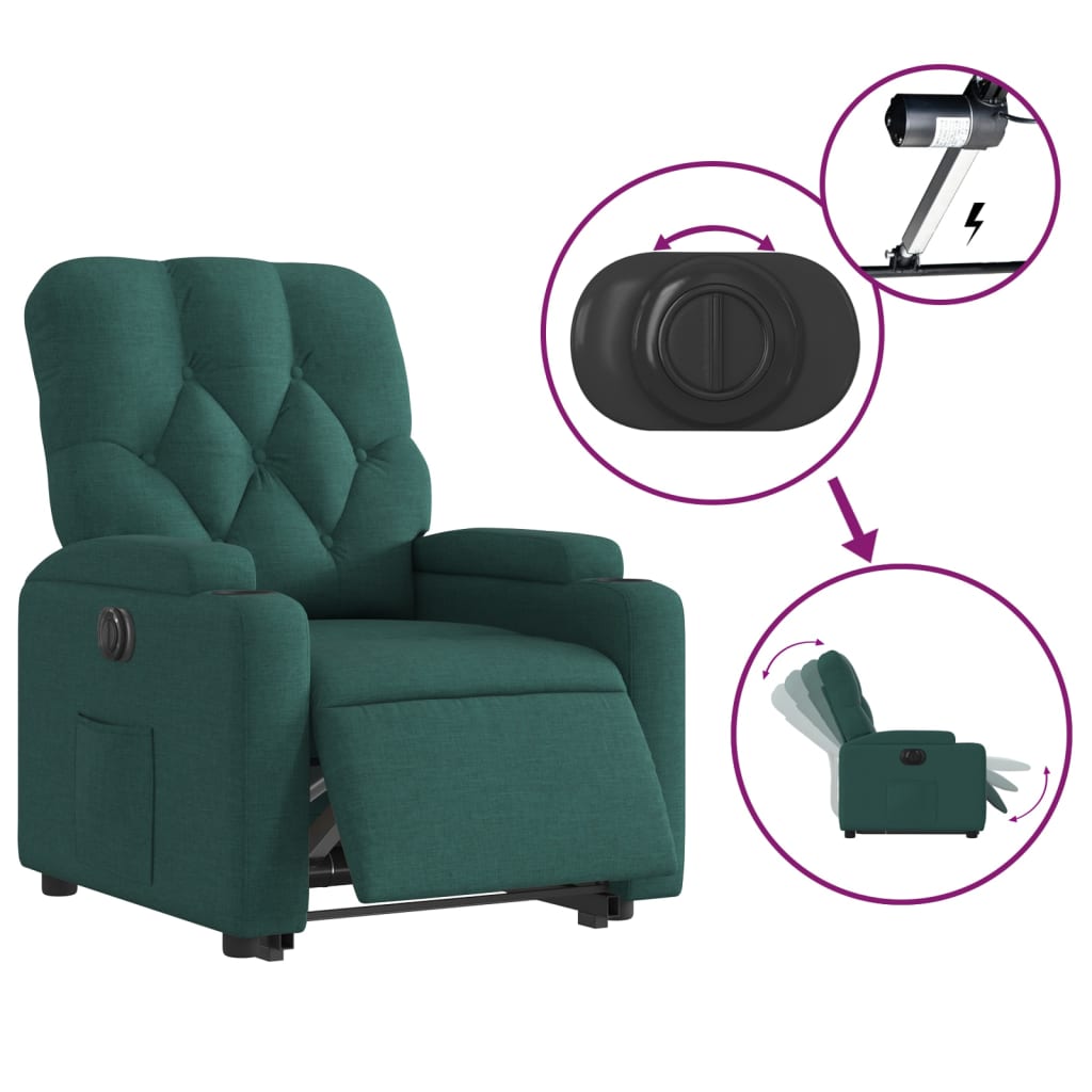 vidaXL Sillón eléctrico reclinable elevable de tela verde oscuro