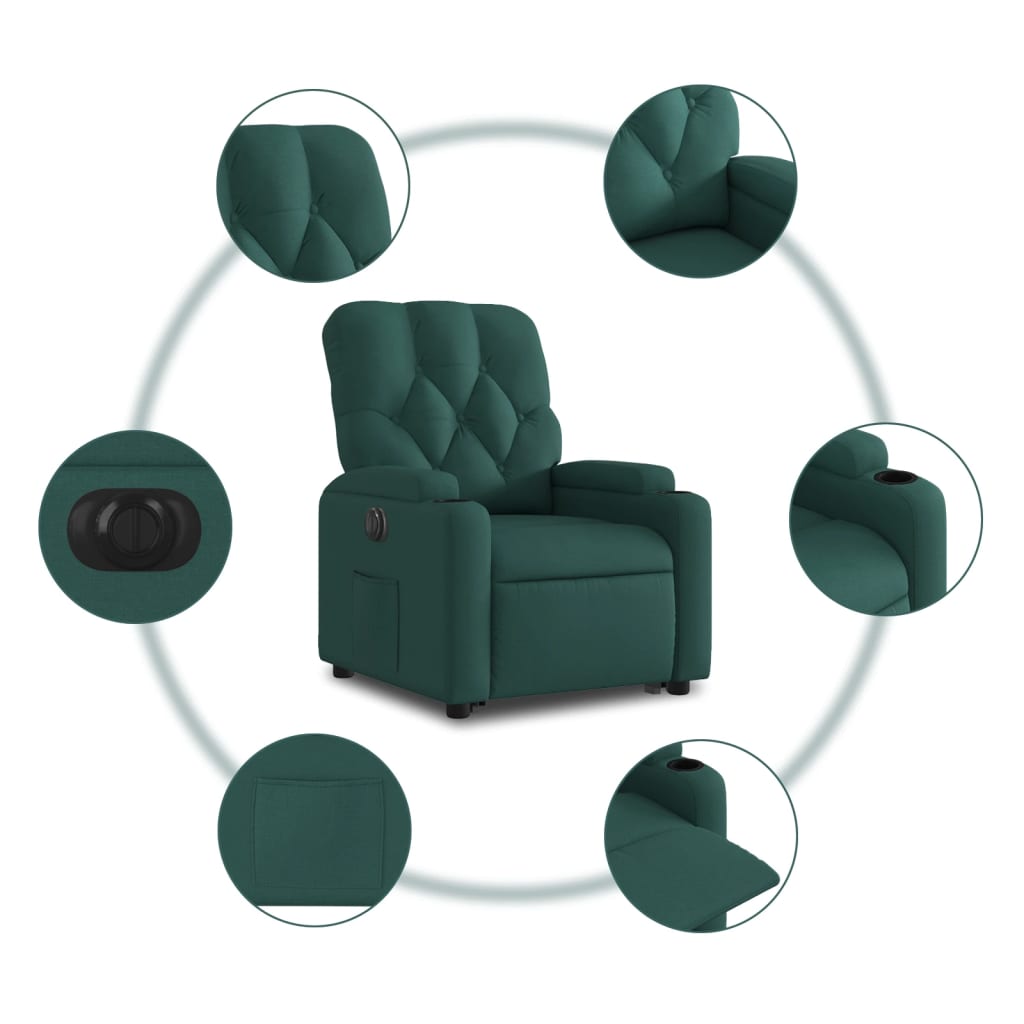 vidaXL Sillón eléctrico reclinable elevable de tela verde oscuro