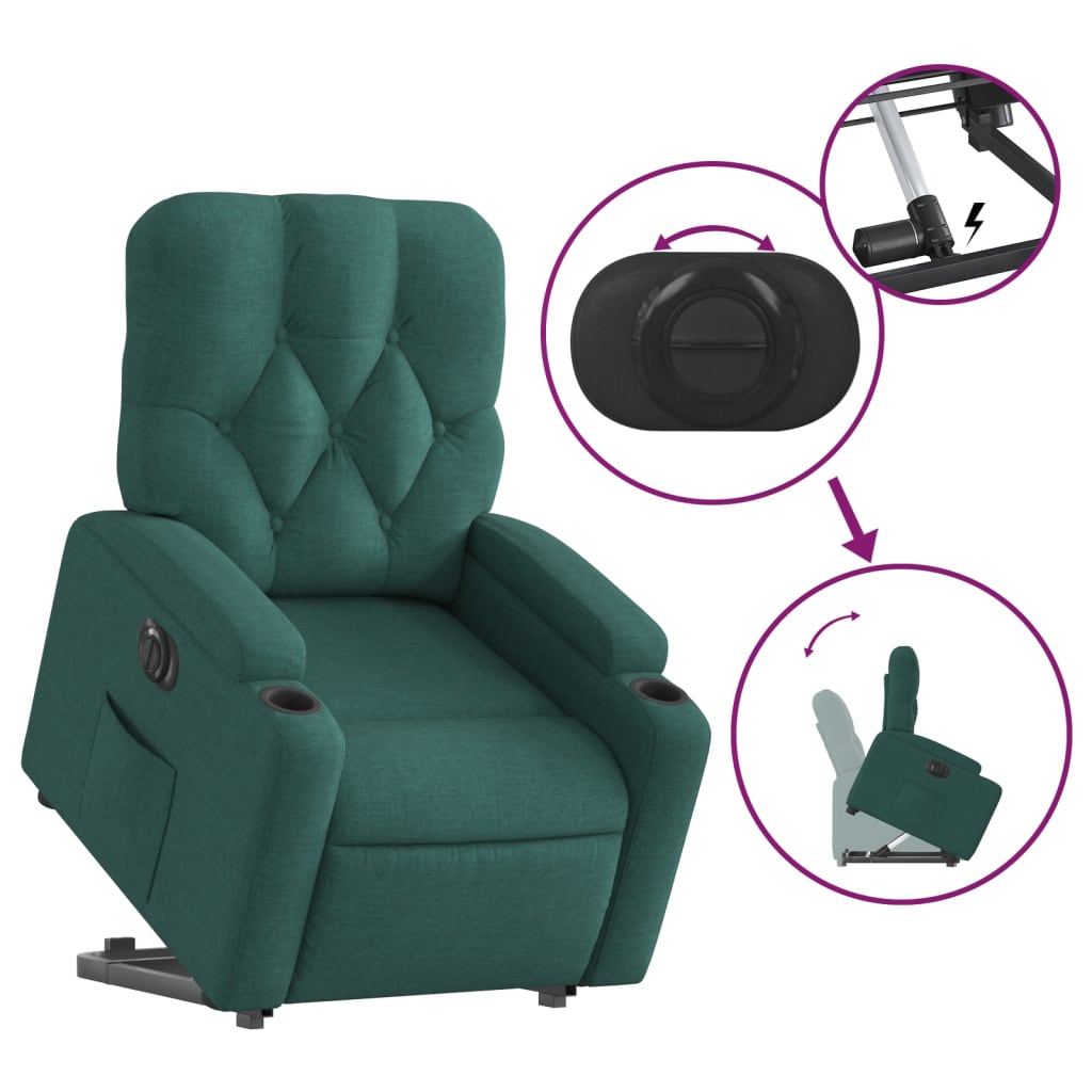 vidaXL Sillón eléctrico reclinable elevable de tela verde oscuro