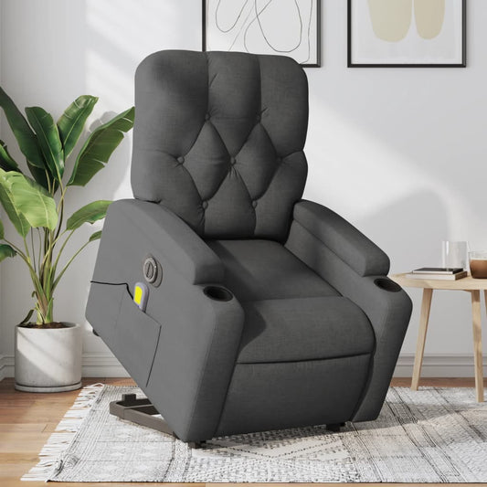 vidaXL Sillón de masaje eléctrico reclinable elevable tela gris oscuro