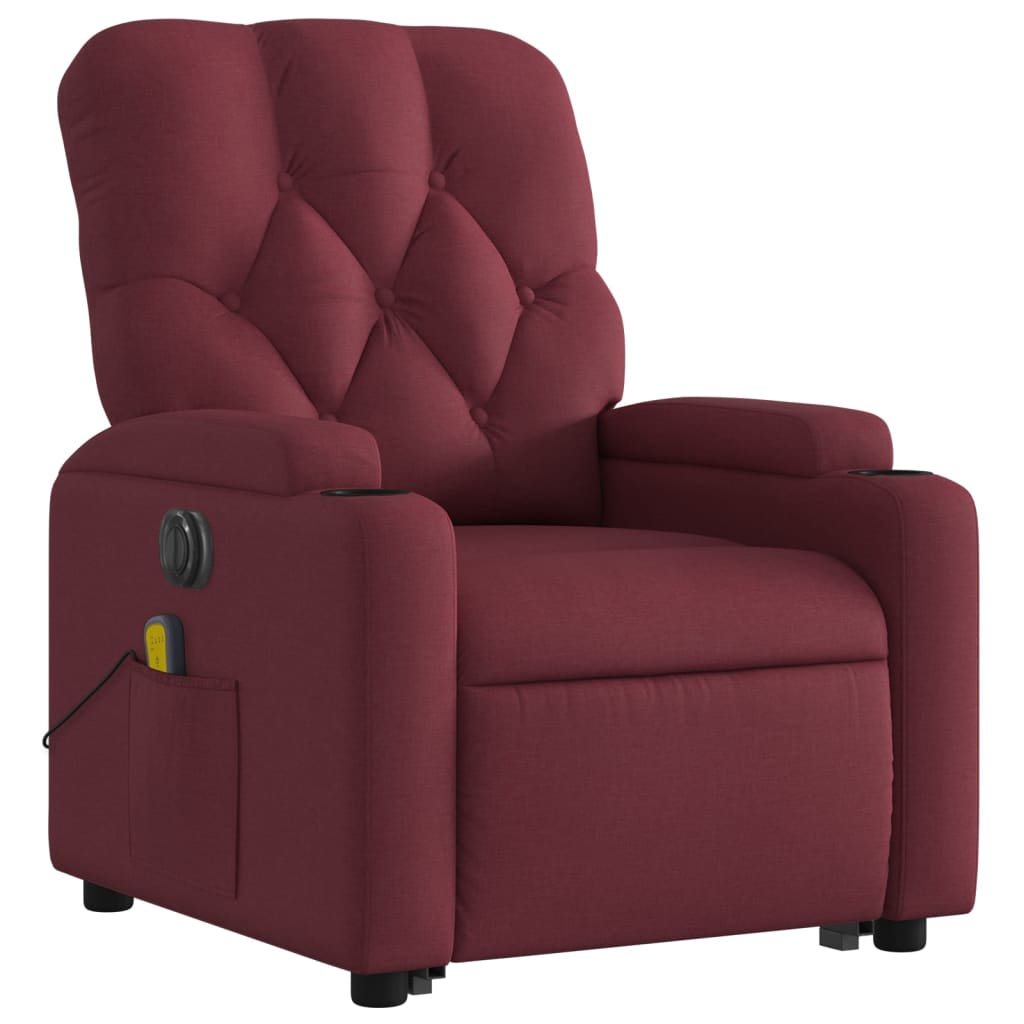 vidaXL Sillón de masaje elevable eléctrico tela rojo tinto