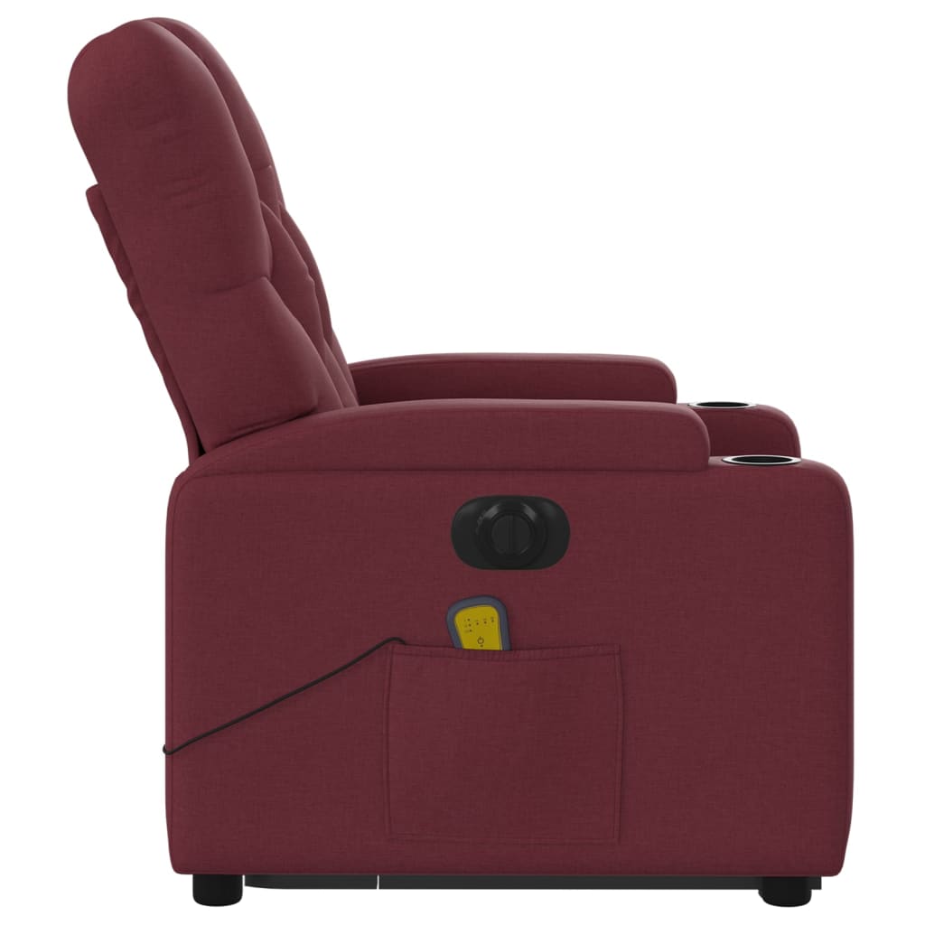 vidaXL Sillón de masaje elevable eléctrico tela rojo tinto