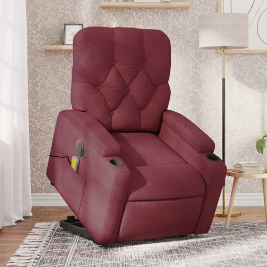 vidaXL Sillón de masaje elevable eléctrico tela rojo tinto