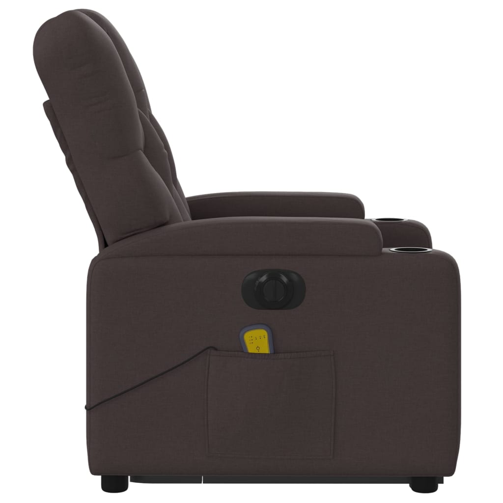 vidaXL Sillón masaje eléctrico reclinable elevable tela marrón oscuro