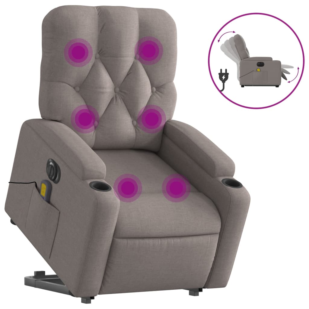 vidaXL Sillón de masaje eléctrico reclinable elevable tela taupé