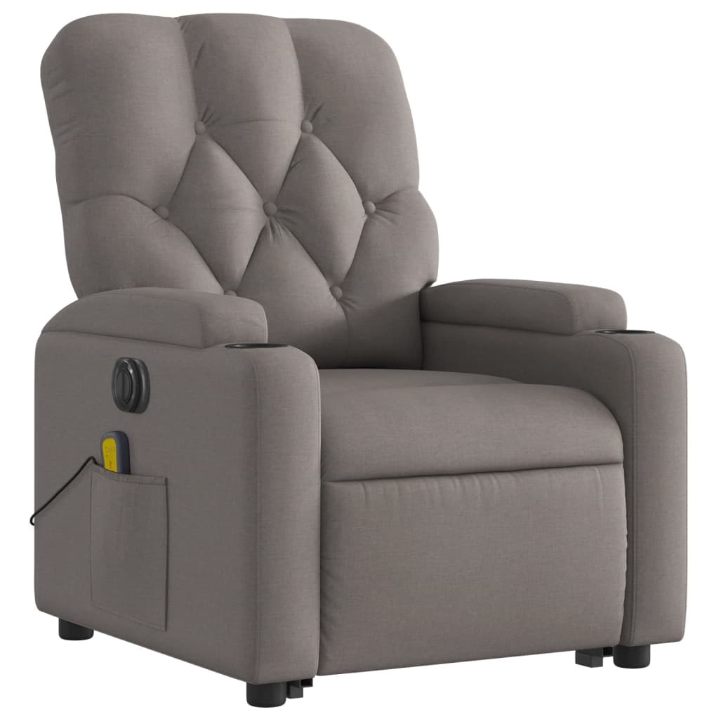 vidaXL Sillón de masaje eléctrico reclinable elevable tela taupé