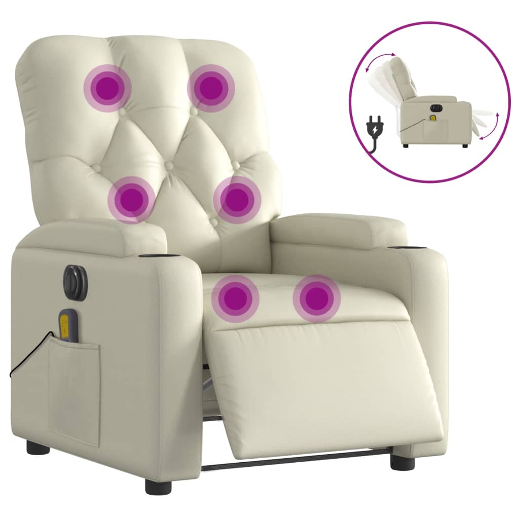 vidaXL Sillón de masaje reclinable eléctrico cuero sintético crema