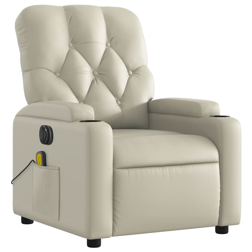 vidaXL Sillón de masaje reclinable eléctrico cuero sintético crema