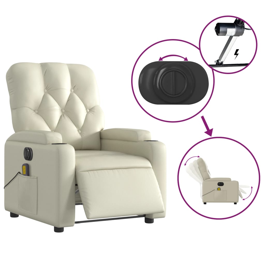 vidaXL Sillón de masaje reclinable eléctrico cuero sintético crema