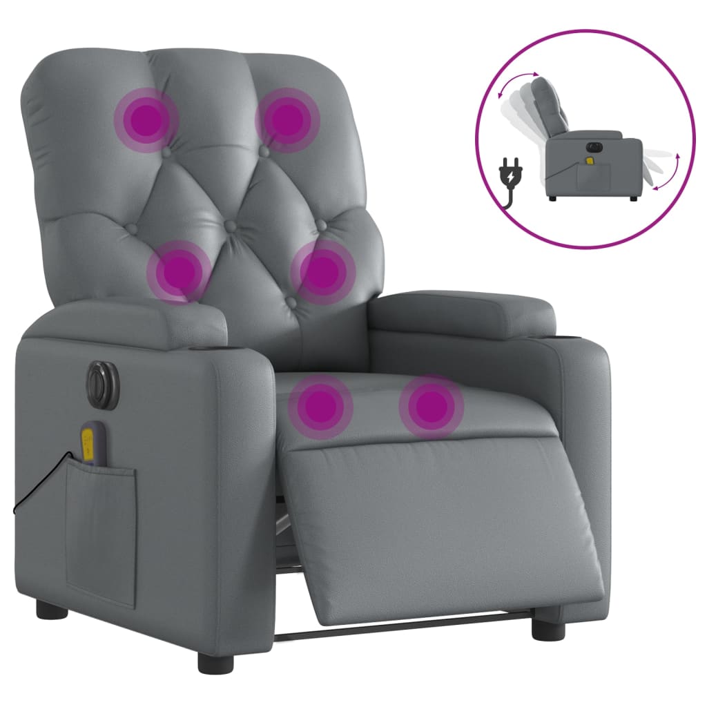 vidaXL Sillón de masaje reclinable eléctrico cuero sintético gris