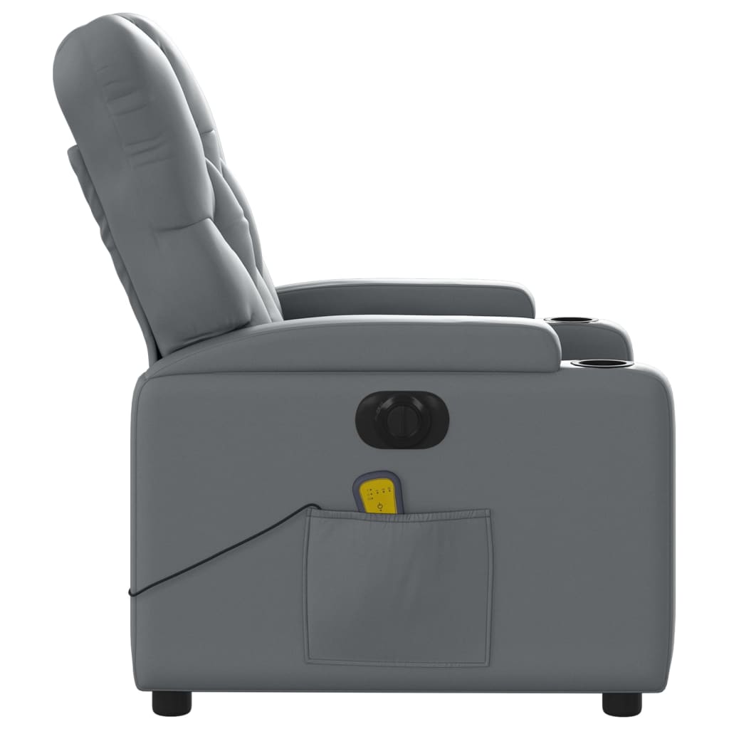 vidaXL Sillón de masaje reclinable eléctrico cuero sintético gris