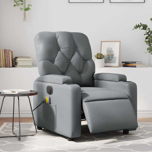 vidaXL Sillón de masaje reclinable eléctrico cuero sintético gris