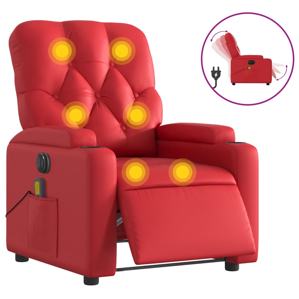 vidaXL Sillón de masaje reclinable eléctrico de cuero artificial rojo