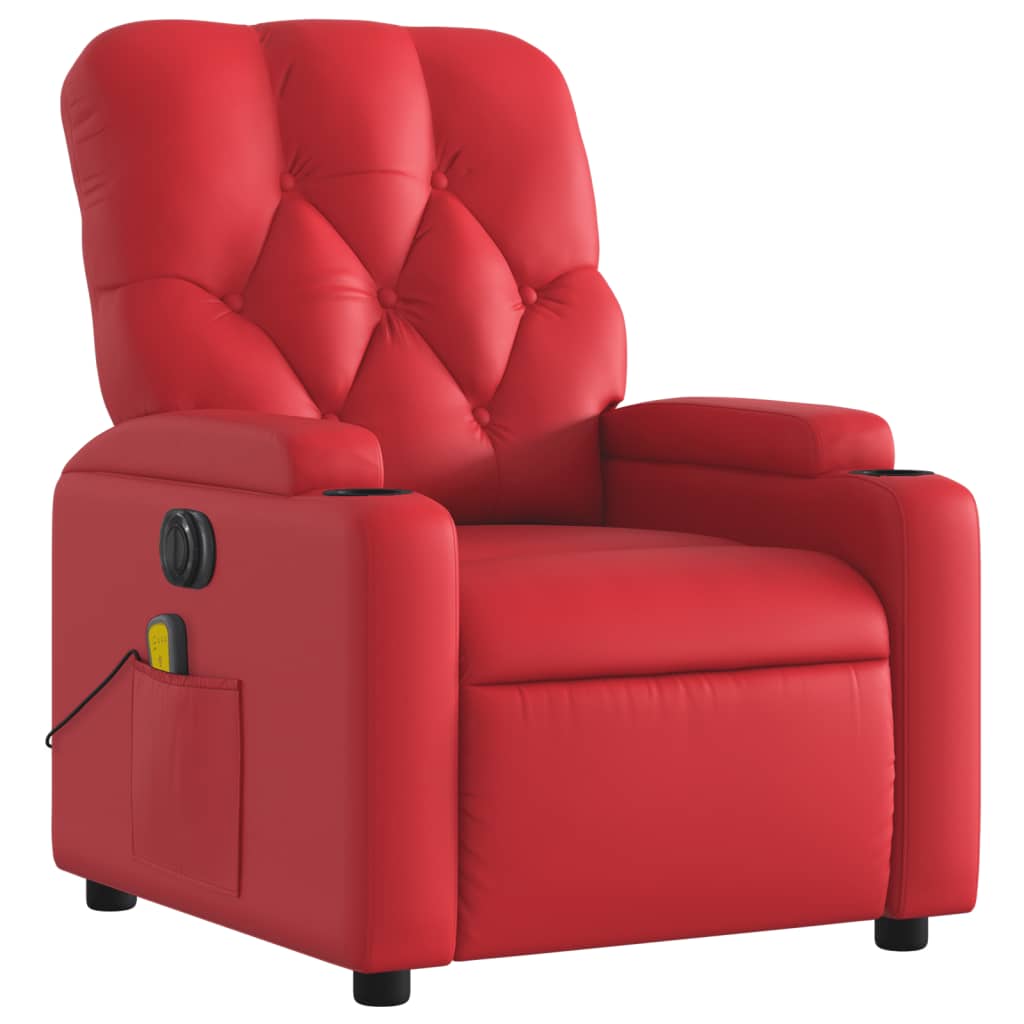 vidaXL Sillón de masaje reclinable eléctrico de cuero artificial rojo