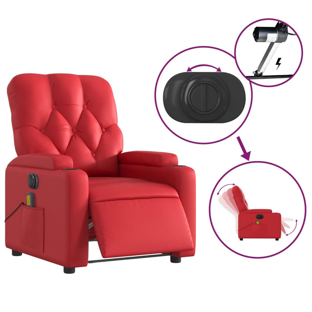 vidaXL Sillón de masaje reclinable eléctrico de cuero artificial rojo