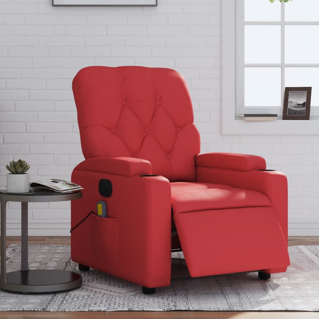 vidaXL Sillón de masaje reclinable eléctrico de cuero artificial rojo