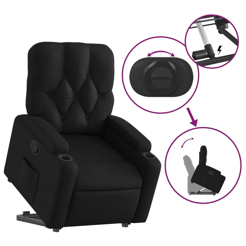 vidaXL Sillón reclinable elevable cuero artificial negro