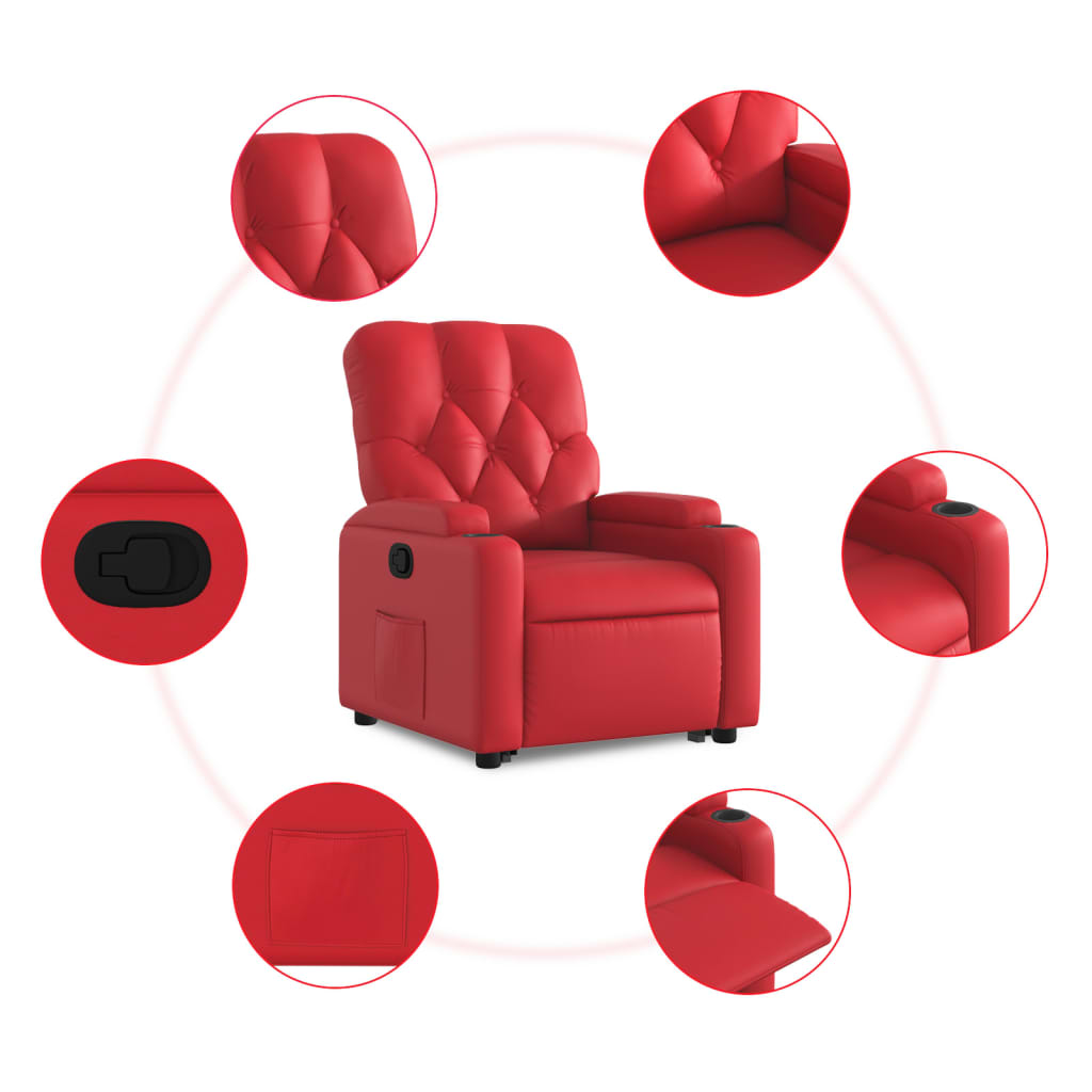 vidaXL Sillón reclinable elevable cuero artificial rojo