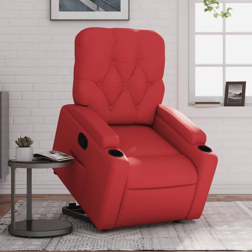 vidaXL Sillón reclinable elevable cuero artificial rojo