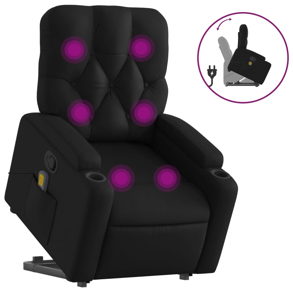 vidaXL Sillón reclinable de masaje de pie cuero artificial negro