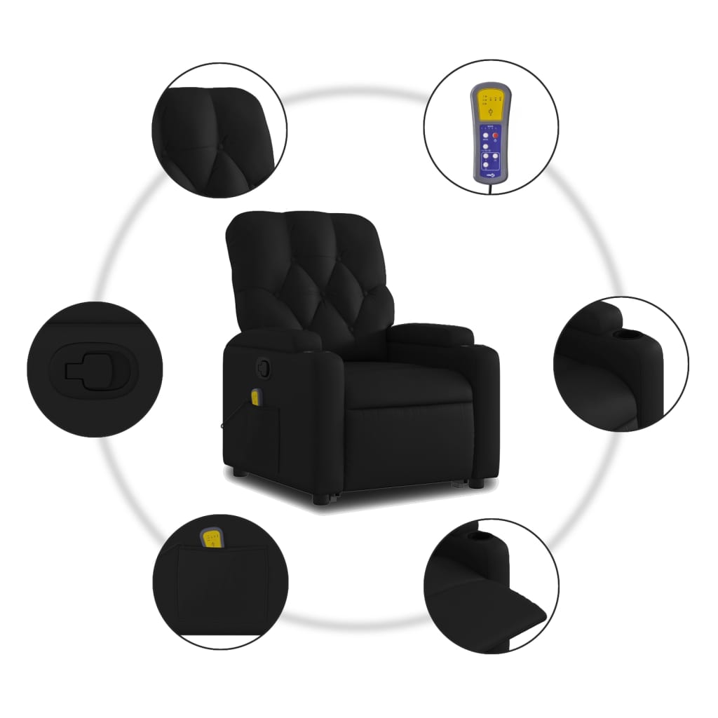 vidaXL Sillón reclinable de masaje de pie cuero artificial negro