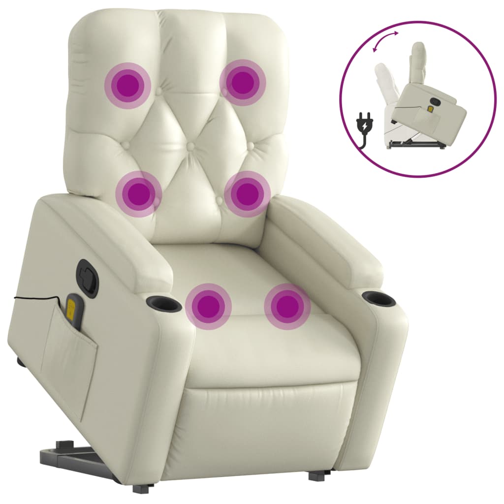 vidaXL Sillón reclinable de masaje de pie cuero artificial color crema