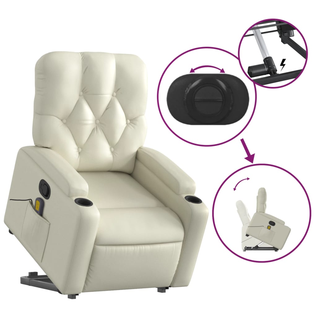 vidaXL Sillón reclinable de masaje de pie cuero artificial color crema