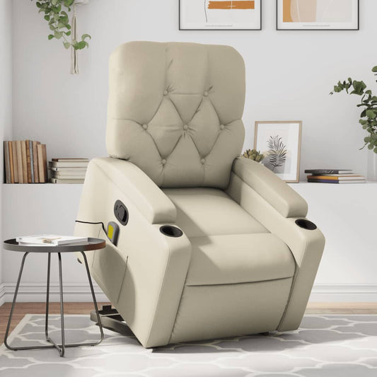 vidaXL Sillón reclinable de masaje de pie cuero artificial color crema